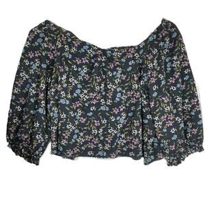 ana 4X Gray Floral Puff Sleeve Blouse Sweetheart‎ Neck Boho Cottagecore Top